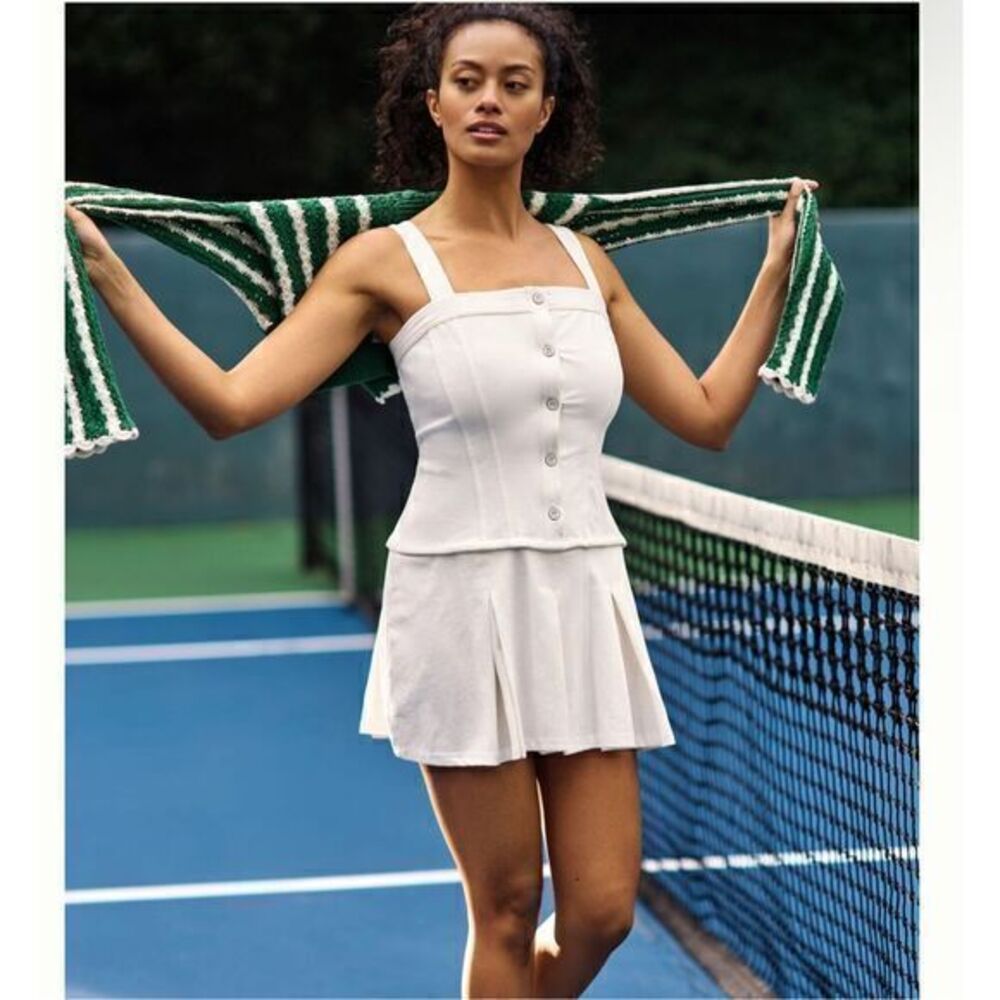 Anthropologie White Tennis Mini Dress NWT Sleeveless Pleated S Button Up Preppy